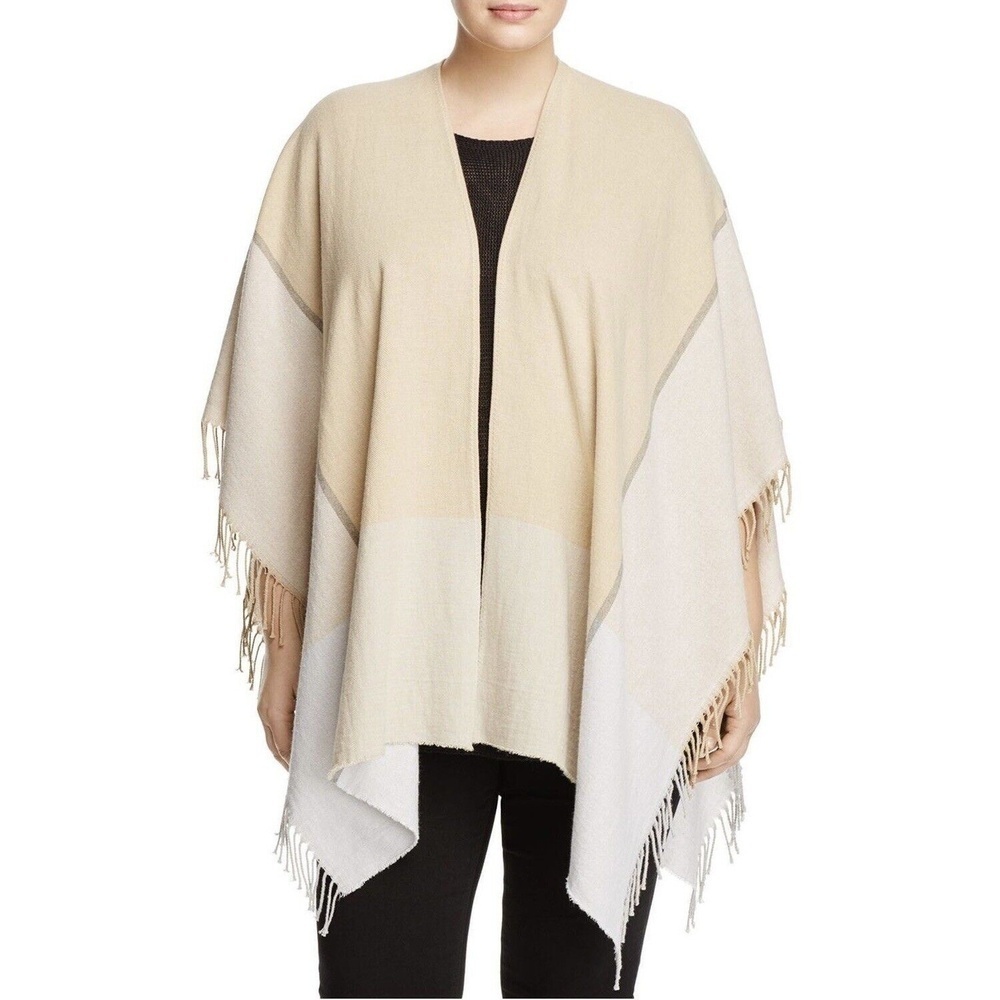 Eileen Fisher Italian Recycled Cotton Poncho Serape Wrap MAPLE OAT Gray O/S